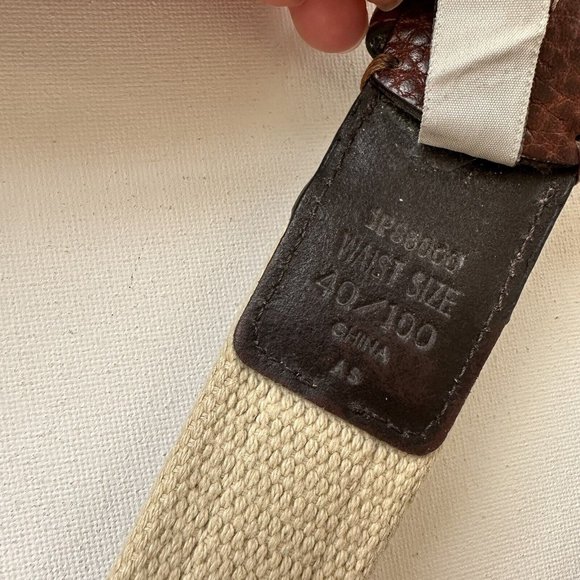 Belt 48 inches white textile brown leather size 40/100 - Picture 5 of 8
